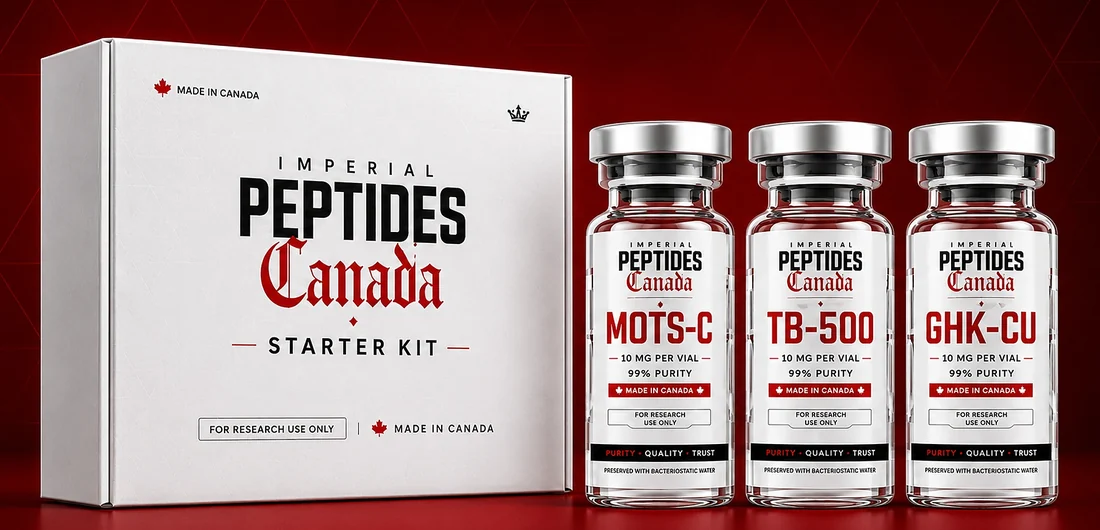 Imperial Peptides Canada starter kit with white box and research vials